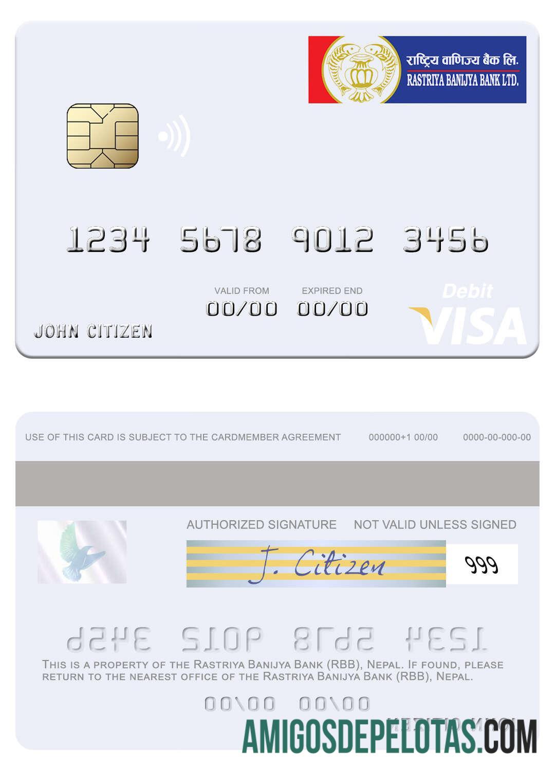 Nepal Rastriya Banijya Bank (RBB) Visa Debit Card template